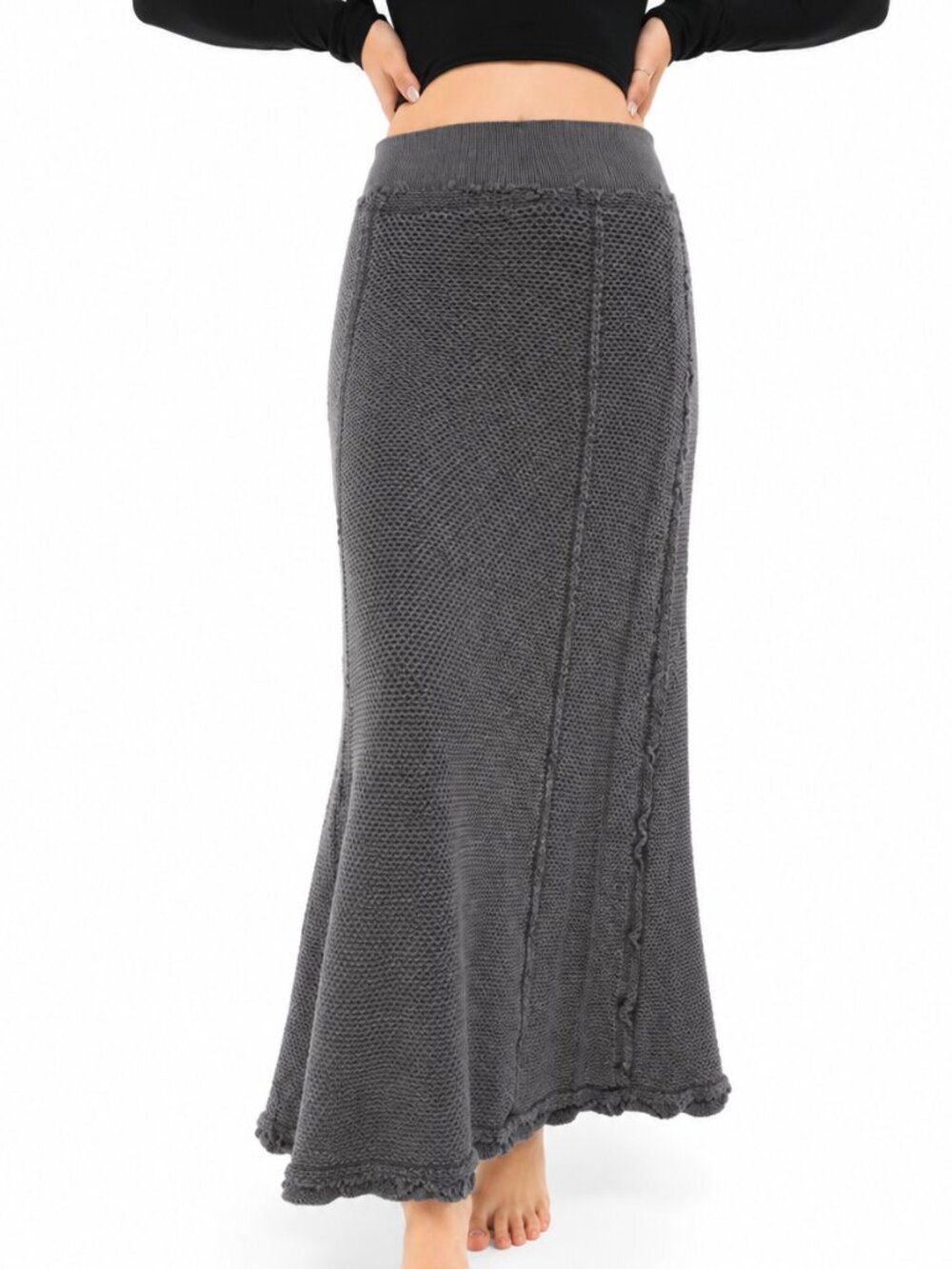 Free People Gray Knit Maxi Midi Skirt Size Small